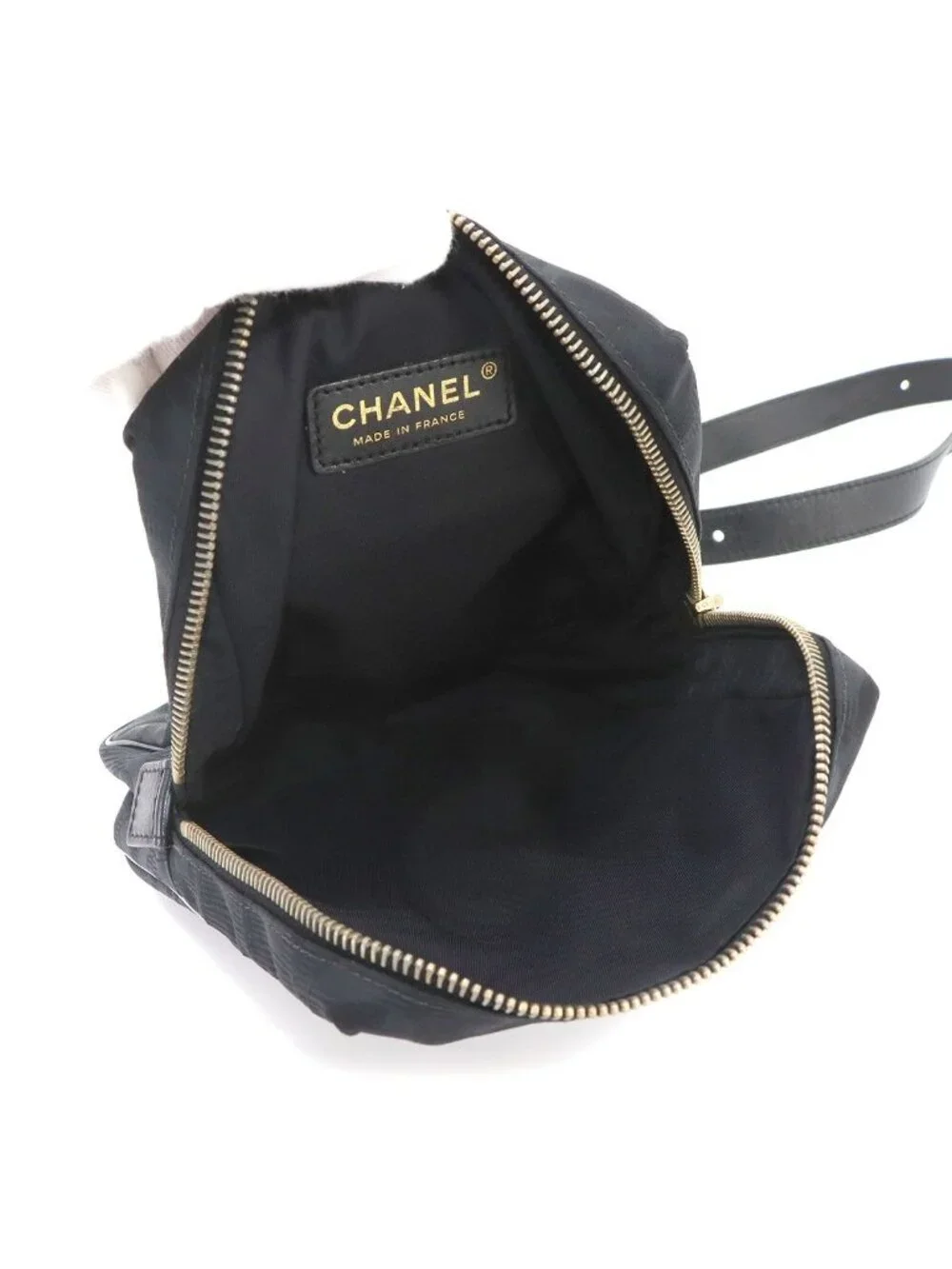 Chanel New Travel Line Shoulder Bag Nylon Jacquard Leather Black